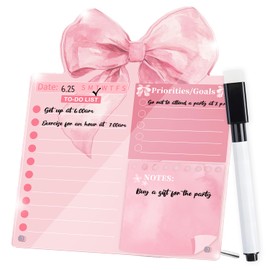 Pink Bow Dry Erase Board to Do List Planner Board, 7.8x9.8 Inch, Tabletop Whiteboard with Stand, Frameless Pink Dry Erase Whiteboard, for Office/Home/School
