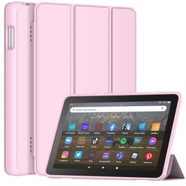 All-New 8inTablet Case,DJ&RPPQ Smart Trifold Stand Case with Hard PC Back and Auto Wake/Sleep Incompatible with Alcatel TCL,Pink