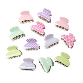 Pinzas de pelo pequeñas, bonitas pinzas de pelo de tablero de ajedrez para mujeres, 1.57 pulgadas, pinzas de pelo para niñas, pinzas de pelo de plástico acrílico, paquete de 12 (color A)
