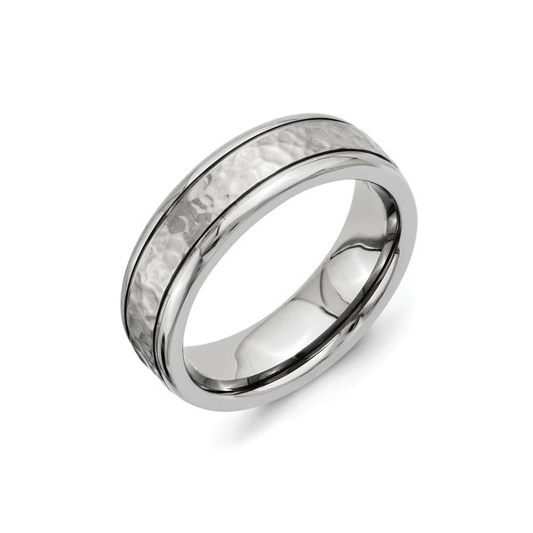 Chisel Titanium 7mm Grooved Edge Hammered and Polished Wedding Band