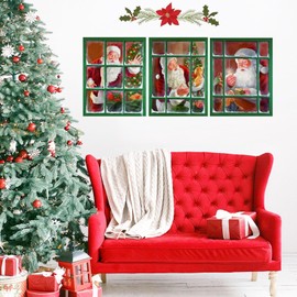 TYPTEK Festive Santa Claus Window Scene Canvas Wall Art Christmas Eve Decor for Bedroom Living Room Party 8x10 inch