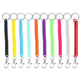 10Pcs Anti-Lost Plastic Spiral Keyring, Stretchy Spiral Keyring with Retractable Keyring and Carabiner Spring Key Holder Extending Retractable Theftproof Key Chains Keychain for Keys Wallet Phone Back