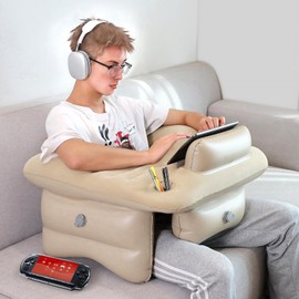 Elletwinkle Inflatable Reading Pillow for Lap Rest Pillow Portable for Adult Extra Large Arm Rest Travel Sofa Working, Crocheting Playing Steam Deck Switch or Sitting in Bed Floor Car Tent