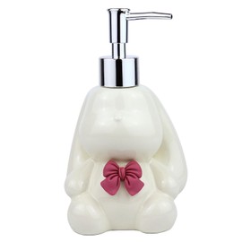 Cute Rabbit Ceramics Countertop Soap Dispenser, 11oz/320ml Elegant Long Eared Rabbit Design Hand Dish Lotion Dispenser for Kitchen, Bathroom and Bedroom (White)