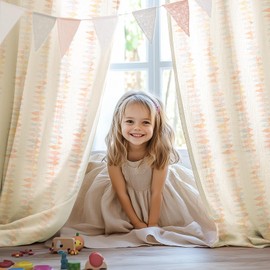 jinchan Linen Nursery Curtains for Living Room Boho Curtains for Bedroom Kids Room 96 Inches Long Pink Geometric Printed Farmhouse Drapes Rod Pocket Window Treatment Curtain Set of 2 Panels Peachy