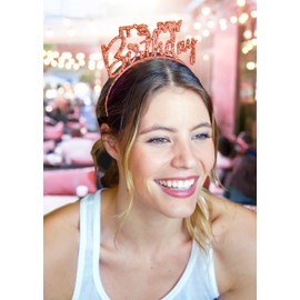 RhinestoneSash 50th Birthday Party Favors - SET OF 4: Rose Gold (1) Its My Birthday Headband & (3) Happy 50 Headbands - Womens Birthday Party Supplies - (1IMB 3Hap50) RG