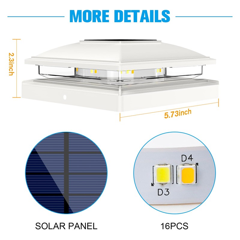 VOLISUN Solar Post Cap Light Outdoor Waterproof 6pack,Solar Fence -