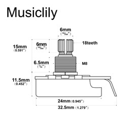Musiclily Pro HD A250K Full Brass Metric Coarse 18-Spline Split Shaft Pots Audio Taper Potentiometers for Electric Guitar Bass (Set of 2)