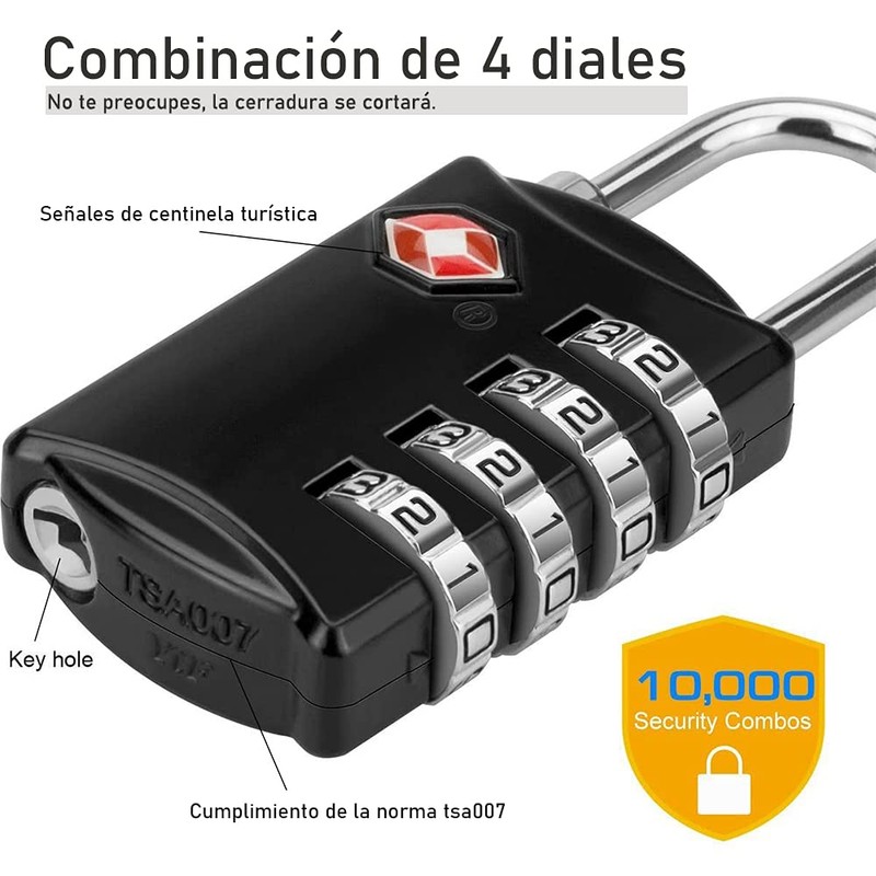 Cerraduras de Equipaje TSA - Candados de Acero Combinados de