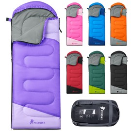 PTEROMY Sleeping Bags for Adults, Lightweight Water Resistant Backpacking Camping Sleeping Bag for Warm Cold Weather, Camping Essentials for Hiking Outdoor Travel (Purple)