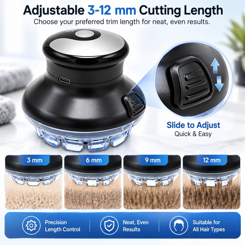 Cordless Circular Hair Clipper – 3–12 mm Self-Haircut Trimmer with
