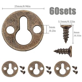 60 Sets Round Keyhole Shelf Brackets Hangers Flat Round Keyhole Hangers Picture Frame Hanging Plate for 3 Colors Metal Artworks Picture Wall Decorations Hanging