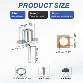 MECCANIXITY Drawer Lock with Keys, 19mm(3/4") Zinc Alloy File Cabinet Lock Cylinder Desk Cabinet Locks Keyed Different for Office Wardrobe Locker Showcase, Silver Pack of 2