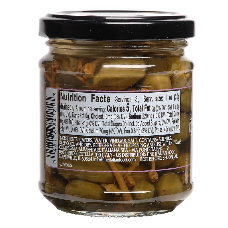Mantova Caperberries in a Vinegar Mild Brine, 7.05 oz. (Pack