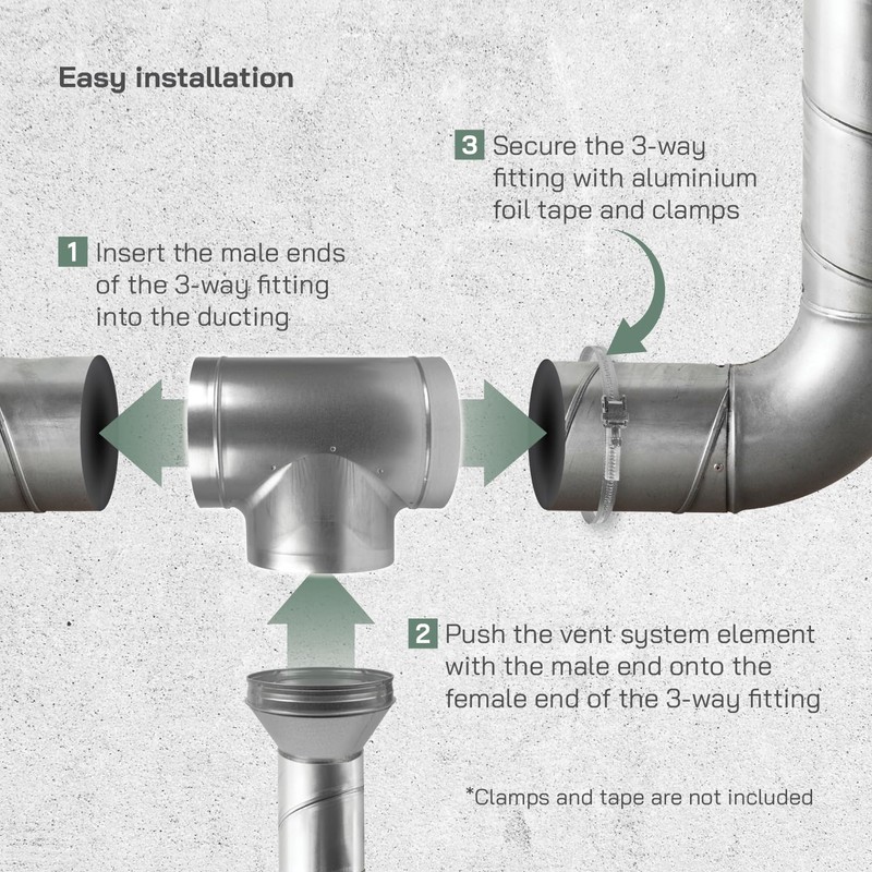 Vent Systems 8'' Inch T Shape Duct Connector 3 Way