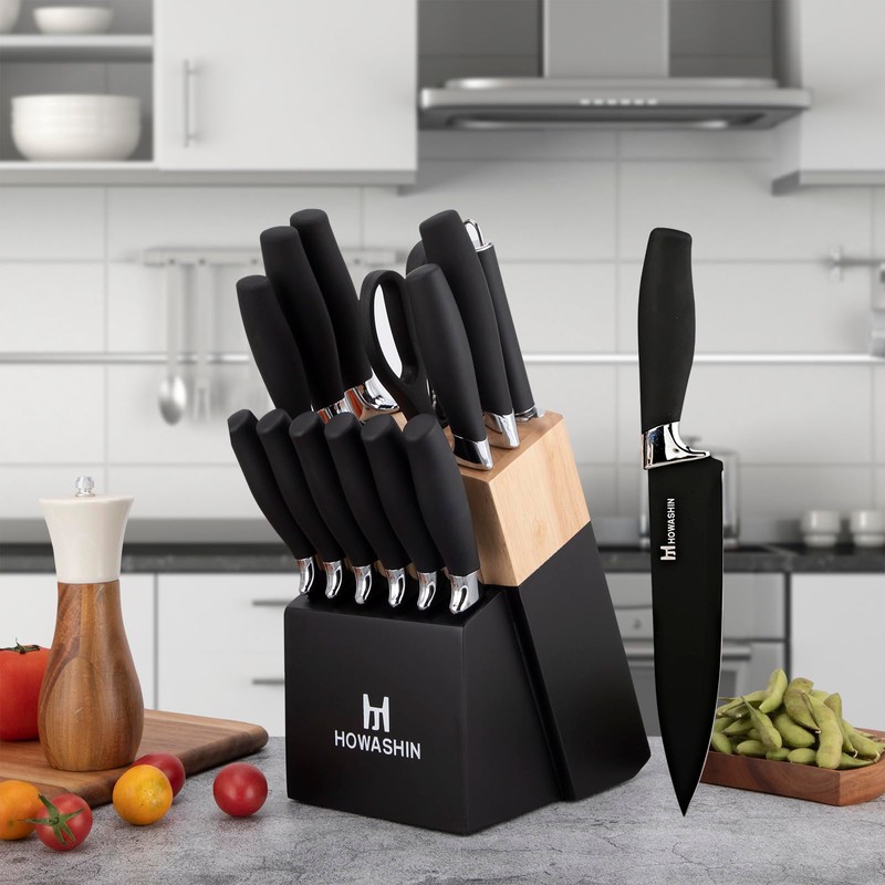 Knife Set with Block - Howashin 15 Pieces Knife Set