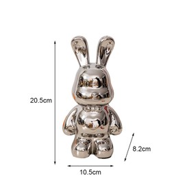 Hosoncovy Ceramic Rabbit Sculpture Statue Ornament Figurine Rabbit Home Ornament Piggy Bank Coin Bank Money Box Children Bedroom Decoration Birthday Gifts (Silver)