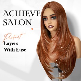 WIGER Long Straight Layered Auburn Hair Wig Ombre Ginger Straight Wigs Copper Red Cosplay Full Wig for Women Synthetic Colorful None Lace Hair for Daily or Costumes