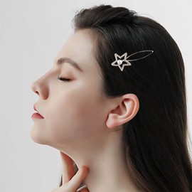 Wendalern Crystal Star Hair Clip Barrette Vintage Pearl Rhinestone Hair Pins Gold Pearl Star Barrette Crystal Hair Pins Headwear Bride Hair Accessories for Women and Girls