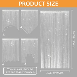 4 Pieces Glitter String Curtains Doorway Beads Curtains, 39 x 79 Inch Hanging Fringe Hippie Room Divider Door String Curtain Boho Doors Tassel for Doorways, Windows, Closet, Privacy Decor (White)