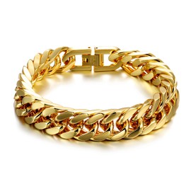 RWQIAN Men's Silver / Gold / Black Stainless Steel Curb Chain Bracelets 8 mm / 12 mm / 17 mm Wide Men's Cuban Bracelet Link Bracelet Length 18/20/22 cm Gifts for Dad Son Brother Husband