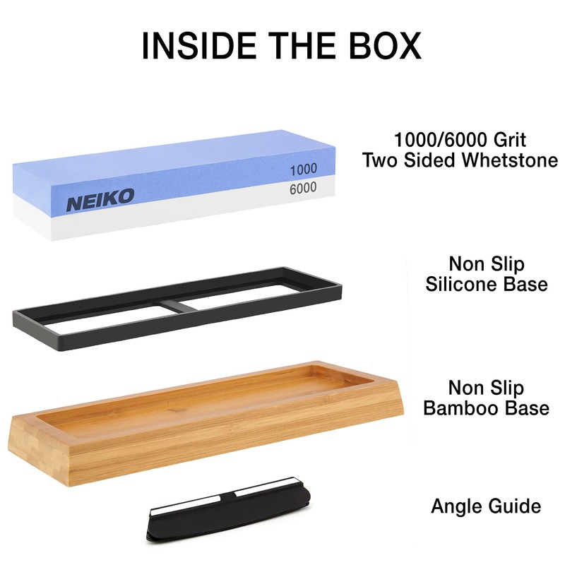 NEIKO 54002A Whetstone 1000/6000, Wet Stone Sharpening Kit, 2Sided, Highly