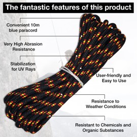 10mm Poly Braided Rope – 10m of Black Line Cord – Reliable and Resilient Paracord for Multiple Tasks – Lightweight Braided Cord – Ideal for Camping, Dock Lines, Sailing, Construction Set by MYPURECORE