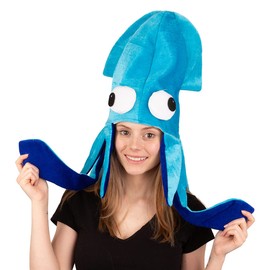 Funny Party Hats Blue Squid Hat Mix - Large Squid Hat In Blue With Crazy Eyes
