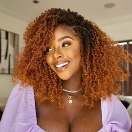 Toyotress Yanky Twist Crochet Hair - 8 Inch 2 Packs (30 Strands/Pcs) Fluffy Spring Mini Twist Passion Twist, Ombre Orange Copper Pre-Looped Crochet Braids Braiding Hair (8 Inch, OT2/2735-2P)