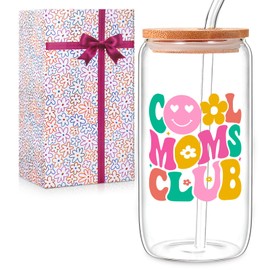 New Mother’s Day Gifts for Mom–Cool Moms Club Mom Tumbler with Straw,16Oz Transparent Glass Coffee Cup,Funny Mom Gifts from Daughter or Son,Mom Birthday Gift Ideas, Pregnancy Gifts,Postpartum Gifts