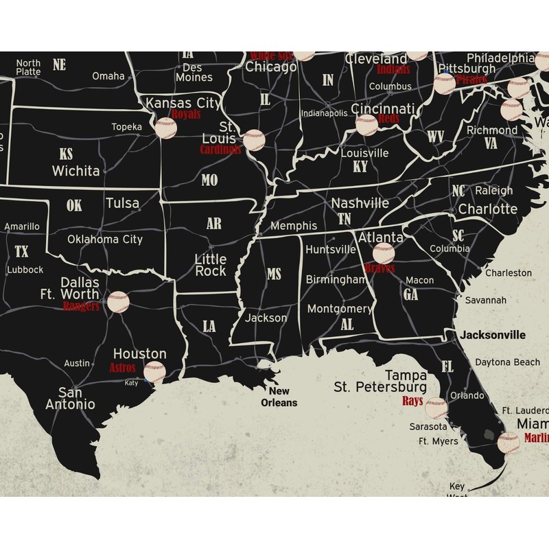 GEOJANGO Baseball Stadium Map Poster - Vintage Edition (24Wx18H inches)