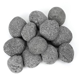 Skyflame 3-5 Inch Round Lava Rock Pebbles, 10 Pounds Black Natural Tumbled Stones for Indoor Outdoor Gas Fire Pit|Fireplaces|Garden Landscaping Decoration| Cultivation of Potted Plants