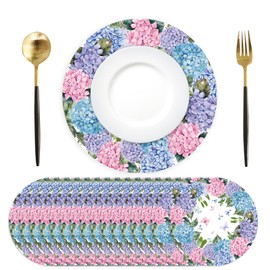 Paper Placemats Disposable 50 Pack Hydrangea Placemats 13.7 Inch Hydrangea Floral Place Mats Round Table Mats Spring Summer Table Mats for Birthday Wedding Party Supplies