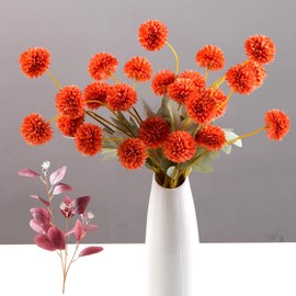 6pcs Faux Silk Pompon Mum Artificial Flowers, Orange Silk Faux Chrysanthemum Balls Fall Mini Chrysanth with Stems for DIY Bouquet Centerpieces Wedding Fillers Terracotta Arrangements (Burnt orange)