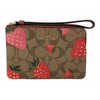 Coach Signature Corner Zip Wristlet with Strawberry Print Khaki Style