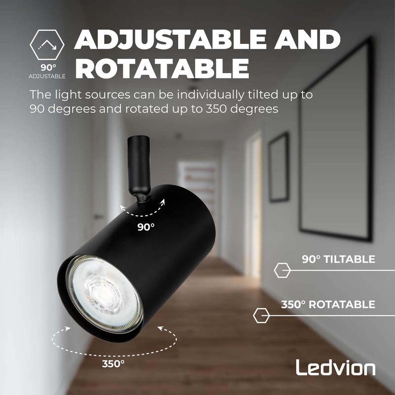 Ledvion LED Ceiling Spotlight Black 1-Light, Dimmable, 5W, 2700K, Tilt,