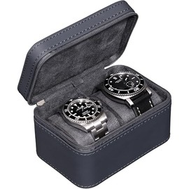 ROTHWELL 2 Watch Travel Case for Men | Compact PU Leather Protective Box with Microsuede Interior | Fits Watches & Smartwatches Up to 55mm (Carbon)