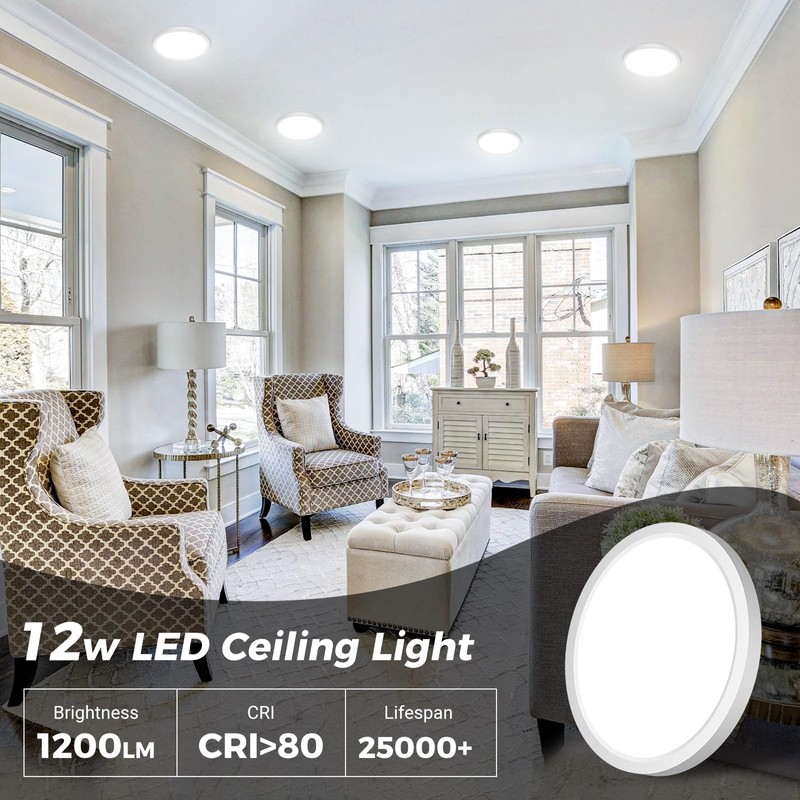 Slochi 4Pack 6.5Inch Flush Mount LED Ceiling Light Fixture White,