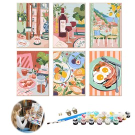 Xheanyu 6Pcs Paint by Numbers for Adults, Paint by Numbers Kits, Painting Kits for Beginners On Colored Canvas, DIY Canvas Oil Painting Kit, Acrylic Paint Kit Arts and Crafts Beginners for Home Decor