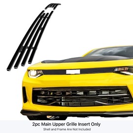 APS Premium Stainless Steel Black 8x6 Horizontal Billet Grille Grill Insert Compatible with Chevy Camaro 2016 2017 2018 1SS LT 2SS 2LT & 16-24 ZL1 with Logo Show Main Upper N19-J56366C