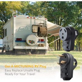 30 Amp RV Plug Set, Male & Female 30A/125V Replacement Plugs with Pull Handle – Heavy-Duty Heat-Resistant Housing, Fits Standard TT-30P RV Power Cords (55245)