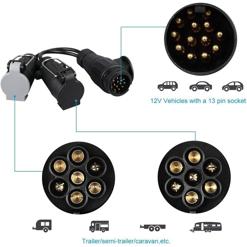 Towing Electrics Adaptor 13 Pin to 12N+12S 7 Pin,Caravan Converter