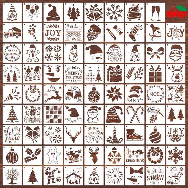 80 Pcs Christmas Stencils for Painting on Wood, Reusable Merry