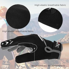 WESTWOOD FOX Full Finger Cycling Gloves with Padding for Men Women Non-Slip Shock Absorbing Breathable Touchscreen Mountain Bike Gloves for BMX, MTB Racing, Road Racing (Black, M)