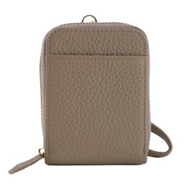 RICKERS Vertical Card Case, Genuine Leather, Large Capacity, Women's, Men's, Stretchable, Reel Strap Included, beige (taupe)