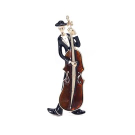 Fashion Cello Musician Brooch Enamel Lapel Pin Gold Tone Cellow Fiddle Musician Music Brooches Jackets Dress Suit Brides Corsage Costume Accessories Theme Holiday Party Gift for Men Women (Khaki)