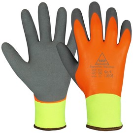 1 Pair of Hase Superflex Thermo+ Winter Work Gloves - Cold Protection Gloves - EN 388/420/511 - Orange/Grey - 08/M