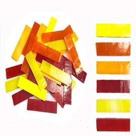 LiFschal Rectangle Mosaic Tiles Stained Glass, 1x4CM Textured Glass Mosaic Making with Handmade for DIY Art Crafts, Home Decorations - About 72Pcs 200G(0.44LB),Red & Yellow