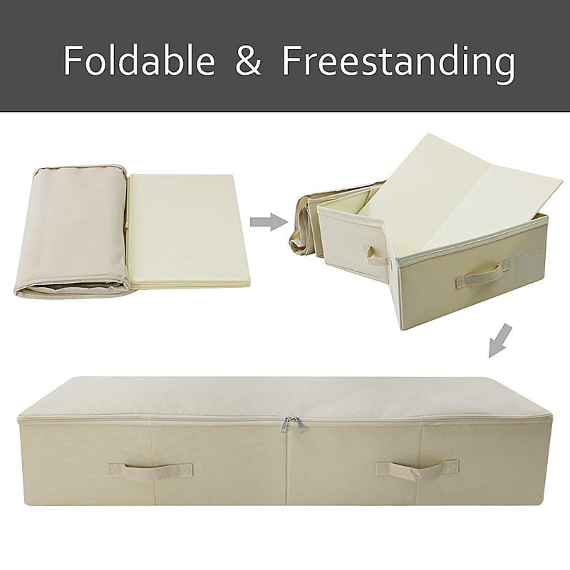 39.4" Folding Under Bed Storage Organizer Baskets for Closet, Bedding,Beige