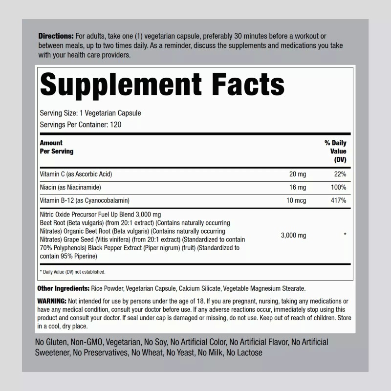 Fitness Labs Nitric Oxide Beet Root Capsules | With Nitrates